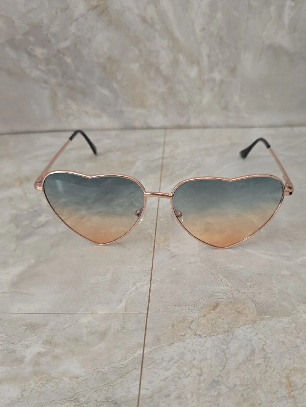 Y2K Festival Rose Gold Heart Sunglasses & Denim Case Set